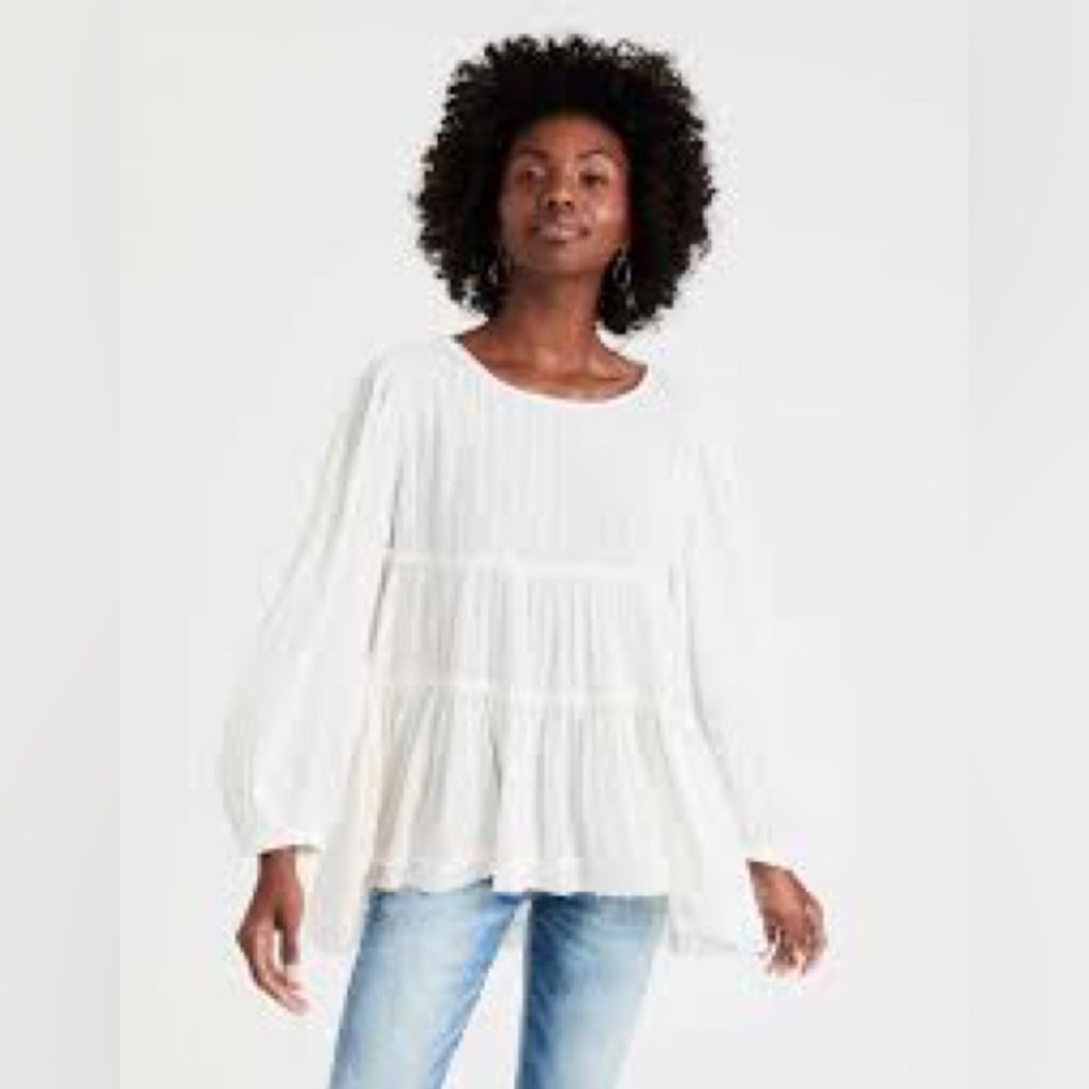 American Eagle White Babydoll Top Size Small